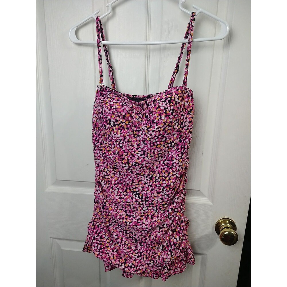 Christina Skirted Swim dress Woman Size 8 Confetti Square Adjustable Strap...